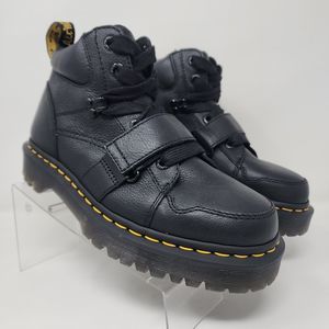 Dr Martens Combat Boots Womens 9 Black Zuma 2 Buckle Hiking Logo Biker Shoes